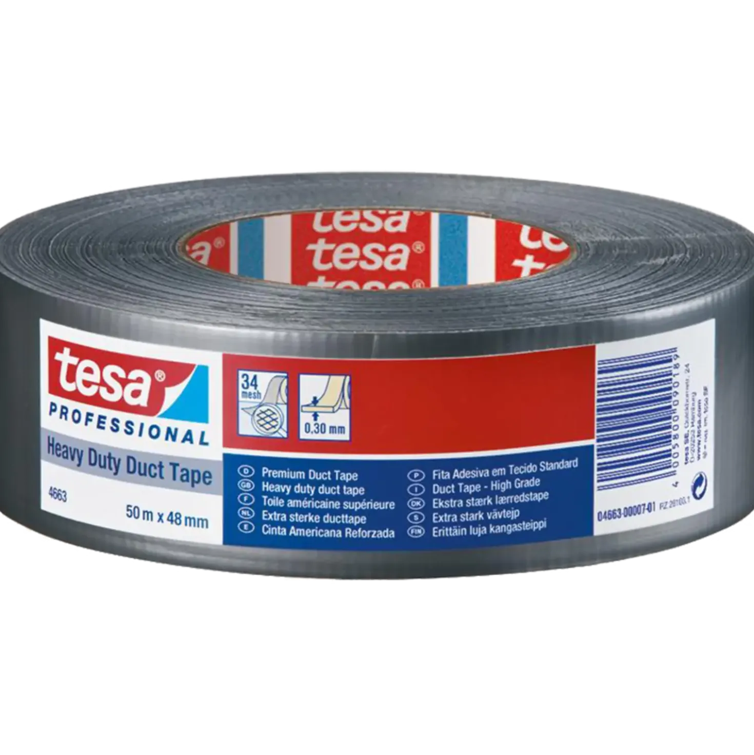 Tesa lærredstape sølv 50m x 48mm