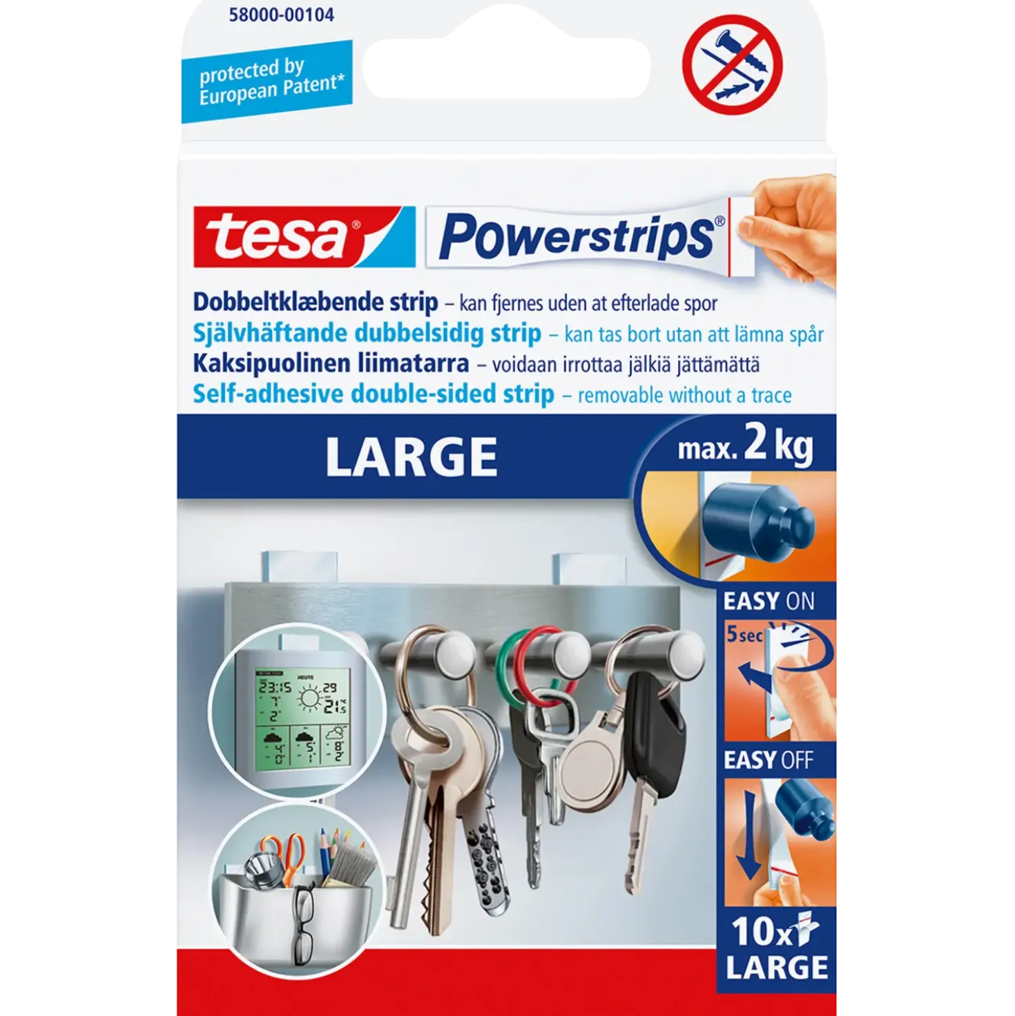 Tesa Powerstrips® Large dobbeltklæbende strips 10 stk